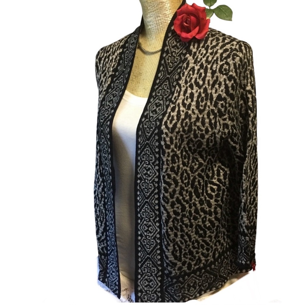 CARDIGAN RUBY RD BLACK ANIMAL PRINT SILVER THREAD SM PET Mob Wife leopard